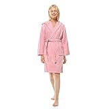 Twinzen Kinder & Teenager Bademantel mit Kapuze - 100% Öko Tex Baumwolle, Rosa Frottee, Extra weicher und saugfähiger Bademantel für Jungs 9-10 Jahre