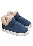 SUYGGCK Booties Slipper Plüsch Winter Damen Herren Hausschuhe Home Floor Unisex Dicke Plattform Schuhe Damen Warme Baumwolle Stiefel Paar Damen Hausschuhe Stil 1-Marineblau,45-46(27-27,5 cm)