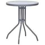Mengtu Gartentisch Balkontisch Esstisch Terrassentisch Esszimmertisch Außentisch Couchtisch Bistrotisch Tisch Möbel für Terrasse Balkon Hellgrau 60 cm Stahl und Glas Gartenmöbel