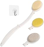 Badebürste, 3 in 1 Faltbarer Langem Griff Rückenbürste Körper-Rückenwäscher mit Bürstenschwamm Bimssteinkopf Duschbürste für Haut-Peeling, für Verbesserung der Blutzirkulation, Cellulite Massage