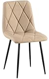 CLP Esszimmerstuhl gepolstert Clairton, Küchenstuhl mit gestepptem Bezug, mit schwarzem Metallgestell, bis 150 kg belastbar, Farbe:Taupe, Material:Stoff