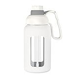 Zenbo 1,2 l Glas-Wasserflasche mit Strohhalm, Silikonhüllen und Griff, auslaufsicher, BPA-frei, Wasserkrug mit breiter Öffnung