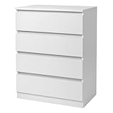 LEADZM Kommode Schlafzimmer Kommode mit 4 Geräumige Schubladen, für minimalistische Innenräume, Wohnzimmer, Schlafzimmer, Flur, Schrank, Sideboard, Highboard, viel Stauraum,Weiß (Weiß, 4 Schubladen)