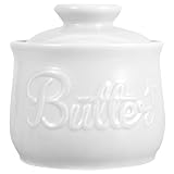TEHAUX Keramik Butterdose mit Deckel Luftdichter Porzellan Butterbehälter für Frische und Aufbewahrung Traditionelle Weiße Butterdose für Küche und Theke