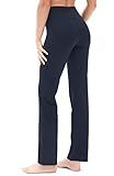 icyzone Damen Bootcut Yogahose Lange Sporthose Hohe Taille Flare Fitness Training Hosen (M, Navy)