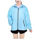Holibanna Jacken Regenmantel mit Kapuze Haube Blaue Jacke Damenbekleidung Frauenjacke Atmungsaktive Jacke Reisejacke Damen Wanderjacke Herbstjacke Mädchen Regenjacke Mädchen Gewebte
