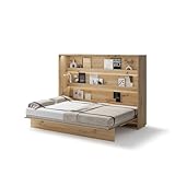 Friderik Bed Concept BC-04 Wandklappbett Horizontal Schrankbett mit Matratze und mit LED-Beleuchtung, 140x200 cm (Artisan-Eiche)