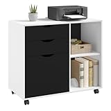 WOLTU Rollcontainer mit 3 Schubladen, mobiler Aktenschrank mit 5 Rollen, Büroschrank mit verstellbarem Hängeregistratur & Einlegeboden, für Büro Zuhause, 80x69,5x39,5 cm, Weiß+Schwarz