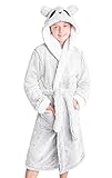 CityComfort Bademantel Kinder Mädchen, Fleece Panda und Faultier Bademantel Mädchen, Kuscheliger Morgenmantel (Grau Panda, 9-10 Jahre)