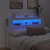 vidaXL LED Kopfteil, Bettkopfteil mit LED-Leuchten, Betthaupt mit Ablagen, Bettzubehör Schlafzimmer, Weiß 160x18,5x103,5cm Holzwerkstoff