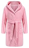 SWMSTUPF Bademantel für Jungen und Mädchen, weiches Handtuch, mit Kapuze, Frottee, türkische Baumwolle, Grün, Pink, 5-6 Jahre