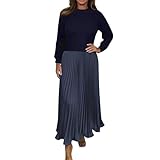 Damen Kleider Elegant Strick Patchwork Strickkleid Damen Winter Lang Faltenkleid Langarm Winterkleid Damen Elegant A Linie Pulloverkleid Frauen Winter Lange Plissee Kleid Casual Strickkleider