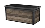 Keter Signature Aufbewahrungsbox 570L Walnuss - Gartenbox mit Holzoptik & Sitzfunktion - Wetterfeste Kissenbox mit Gasdruckfedern