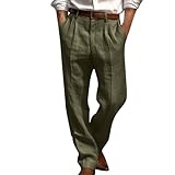 SMUXP Herren-Leinenhose, lässige Sommer-Strandhose, lockere Passform, Taille, Kordelzug, Hose mit Taschen, leicht, 1#Armeegrün, S