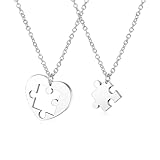 Hifot 2 Stück Halskette Damen Silber Freundschaftskette, Bff Ketten für 2 Mädchen, Herzförmiges Puzzle Kette Herz Anhänger, Halskette Lang für Frauen Freundin Geschenk Personalisierter Schmuck