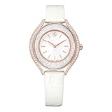Swarovski Crystalline Aura Uhr, Schweizer Produktion, Lederarmband, Weiß, Roségoldfarbenes Finish