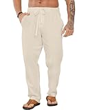 LVCBL Sommerkleidung Herren Sommer Linen Pants Men Mit 4 Taschen Khaki 3XL