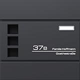 Verda Briefkasten mit Zeitungsfach, Edelstahl, Designer Wandbriefkasten, 2X Schlüssel, Anthrazit, 37 x 37 x 11cm, Sichtfenster, Zeitungsrolle, Namensschild, modern, Postkasten, Wetterfest SN3676-1