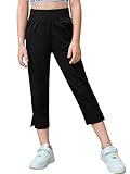Capri-Yogahose für Mädchen, hohe Taille, sportlich, locker, weicher geteilter Saum, Capri-Sweathose mit Taschen, Schwarz, 9-10 Jahre