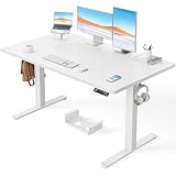 ErGear Höhenverstellbarer Schreibtisch-140 x 80cm,100 KG Tragkraft Elektrischer Schreibtisch mit Fortgeschrittenem Bürstenlosem Motor, Leise Funktion, Robuster Metallrahmen, Vierteilige Tischplatte