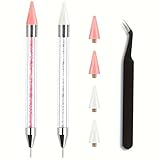 SinChic Strass Picker Punktierstift,2 PCS Nagelpunkt Stift Strass Picker Dotting Pen mit 4 Wachsköpfen und 1 Pinzette Nagel Diamantmalerei Verzierungsstifte Für DIY Nagel Design Rosa + Weiß