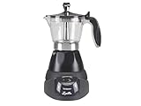 Beper BC.040N Kaffeemaschine-Elektrische Moka-Kanne, Fassungsvermögen 3, 1-Tassen-Reduzierer Elektische Mokkakanne, Aluminium, Schwarz