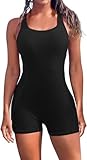 Attraco Badeanzüge für Damen Bauchweg Einteilige Badeanzug Sport Damen Bademode Push up One Piece Schwimmanzug Monokini Swimsuit Schwarz M