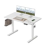 FEZIBO Höhenverstellbarer Schreibtisch EINTEILIGER Tischplatte, 100 x 60 cm Schreibtisch Höhenverstellbar mit USB-A und USB-C-Ladeanschlüssen, Steh-Sitz Tisch für Heimbüro, Standing Desk, Weiß