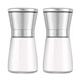 LiangYuanZen Salz und Pfeffermühle 2er Set, Hochwertigem Glas & Edelstahl mit Manuell Verstellbarem Keramikmahlkern, für Pfeffer, Salz, Gewürze.[Ohne Gewürzinhalt] (180ml)
