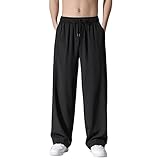 Duohropke Eisseide Hosen Herren Einfarbig Freizeithosen mit Kordelzug Jogginghose Regular Fit Sporthosen Klassische Wanderhose Leichte Atmungsaktive Traininghose Yoga Hose