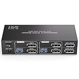 TJCXELE 4K144Hz Dispalyport KVM Switch 2 PC 2 Monitore USB 3.0 8K KVM Switch Dual Monitor für 2 PC Teilen Sie 2 Monitore und 4 USB Geräte Support Extended/Copy Mode With Desktop Controller