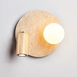 Lamp Moderne Wandlampe aus Travertin, gelb, für den Innenbereich, drehbare Wandleuchte aus Holz mit Milchglas, runde Wandleuchten WABI Sabi Sabi, verstellbare Kopfstütze