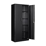 Aktenschrank Aufbewahrungsschrank mit Schloss Stahlschrank Stahlspind Mehrzweckschrank Metallschrank mit 2 Türen für Büro Haus Garage Fitnessstudio Schule 170X78X39cm Schwarz