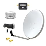 ARLI 60cm HD Sat Anlage Single LNB + Satfinder + 15m Kabel 1 Teilnehmer lichtgrau/Weiss UHD 4K FullHD