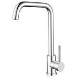 Wasserhahn Küche Edelstahl, Rainysprit Küchenarmatur Mischbatterie Küche, 360° Drehung Armatur Küche Einhebelmischer Spültischarmatur Küche mit Hoher Auslauf (268mm), G3/8 Anschlüssen, Chrom
