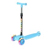 Tretroller für Kinder mit 3 Rädern mit LED, zusammenklappbar, leicht, für Kinder von 2-8 Jahren, kompakter Roller für drinnen und draußen, Anfänger