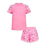 iiniim Kinder Mädchen Badeset UV-Schutz Badeanzug Badeshirt Tops + Badeshorts Zweiteiler Bikini Bademode Schwimmanzug Ax Rosa 146-152