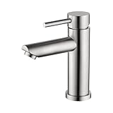 Ibergrif Waschtischarmatur Chrom Matt - Edelstahl Wasserhahn Bad, Einhebel-Mischbatterie (Kalt-/Warmwasser) für Badezimmer Gäste-WC, M11103