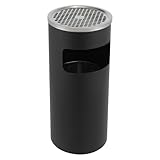 30L Standaschenbecher mit Aschenbecher Abfalleimer, Mülleimer Stehaschenbecher Ascher In-/Outdoor, Schwarz/silber (Schwarz)