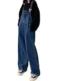 Minetom Damen Mädchen Latzhose Jeans Boyfriend Denim Overall Jumpsuit Jeans Casual Lose Hose Lange Baggy Sommeroverall Jeanslatzhose Romper D Dunkelblau XS