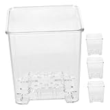 IWOWHERO 4 Stück Transparente Quadratische Orchideen pflanztöpfe aus Acryl Atmungsaktiv mit Belüftungslöchern für Kleine Pflanzen zur Wurzelbeobachtung für Zuhause und Büro Geeignet