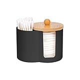 Adorila Wattepad- und Tupfer Halter, kleiner Kunststoff-Wattestäbchen-Spender mit Deckel, Badezimmer-Zubehör, Aufbewahrungs-Organizer für Wattestäbchen, Wattepads, Zahnseide-Picker (schwarz)