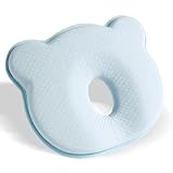 Kissen Gegen Plattkopf, Kopfkissen Baby Babykissen, Memory Foam Kopfkissen, 100% Baumwolle Kissen, Bequem Kopfkissen, Atmungsaktiv Kissen für Kinder Autositz, Kinderwagen, Bett (Blau)