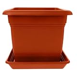 1er Set Pflanzkübel Groß Außen, Blumentopf Gross 40x40 cm, 46 Liter, Pflanzentopf Blumentopf mit Untersetzer, Pflanzkübel Kunststoff, Blumenkübel Pflanztöpfe Blumentöpfe Made in DE, Terracotta