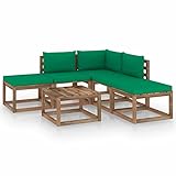 Chusui 6-TLG. Garten-Lounge-Set mit Grünen Kissen, Balkon Möbel, Gartensofa, Balkonmöbel Set, Terrassenmöbel, Gartenlounge Outdoor, Sitzlounge,