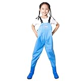 Generisch Kinder Wathose Mit Stiefeln Jungen Mädchen wasserdichte Angelhose Starkes Wattschuhe Angelstiefel Strandspielen Angelbekleidung Angelhosen Fischerhose Arbeitshose (Blue, 8-9 Years)