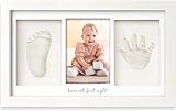 Baby Hand- und Fußabdruck Set – Bilderrahmen mit Gipsabdruck & Foto – 3-teilig – Geschenk zur Geburt – „Love at First Sight“ Design (Alpinweiß)