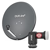 DUR-line MDA 60 Anthrazit - Digiatale 4 Teilnehmer Satellitenschüssel Komplett-Anlage mit +Ultra Quad - LNB [Camping, Astra 19,2°, DVB-S/S2, Full HD, 4K, 3D]