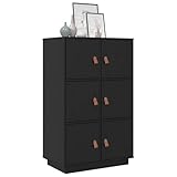 IBUQDDV Massives Kiefernholz Highboard Schwarz 67x40x108,5 cm mit 6 Fächern und 6 Türen für Wohnzimmer und Büro - Robuster Beistellschrank mit rustikaler Optik und reichlich Stauraum