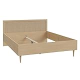 FORTE CALASETTA Bett 160x200, Bett im Boho-Stil mit Wiener Geflecht, Schlafzimmer, Holzwerkstoff, Elegancia Eiche Holzdekor/Technorattan, 167 cm breit x 90 cm hoch x 206 cm tief